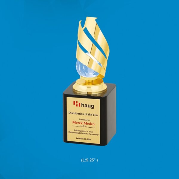 Customized Golden Spiral Crystal Trophy by Corporate Presence.